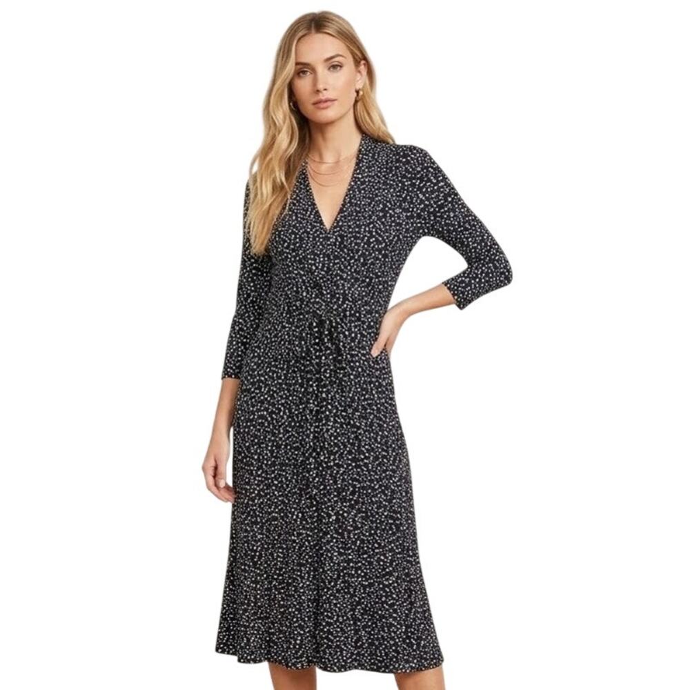 French Connection Polka Dot Mock Wrap Belted Dress Navy NWT Size Medium